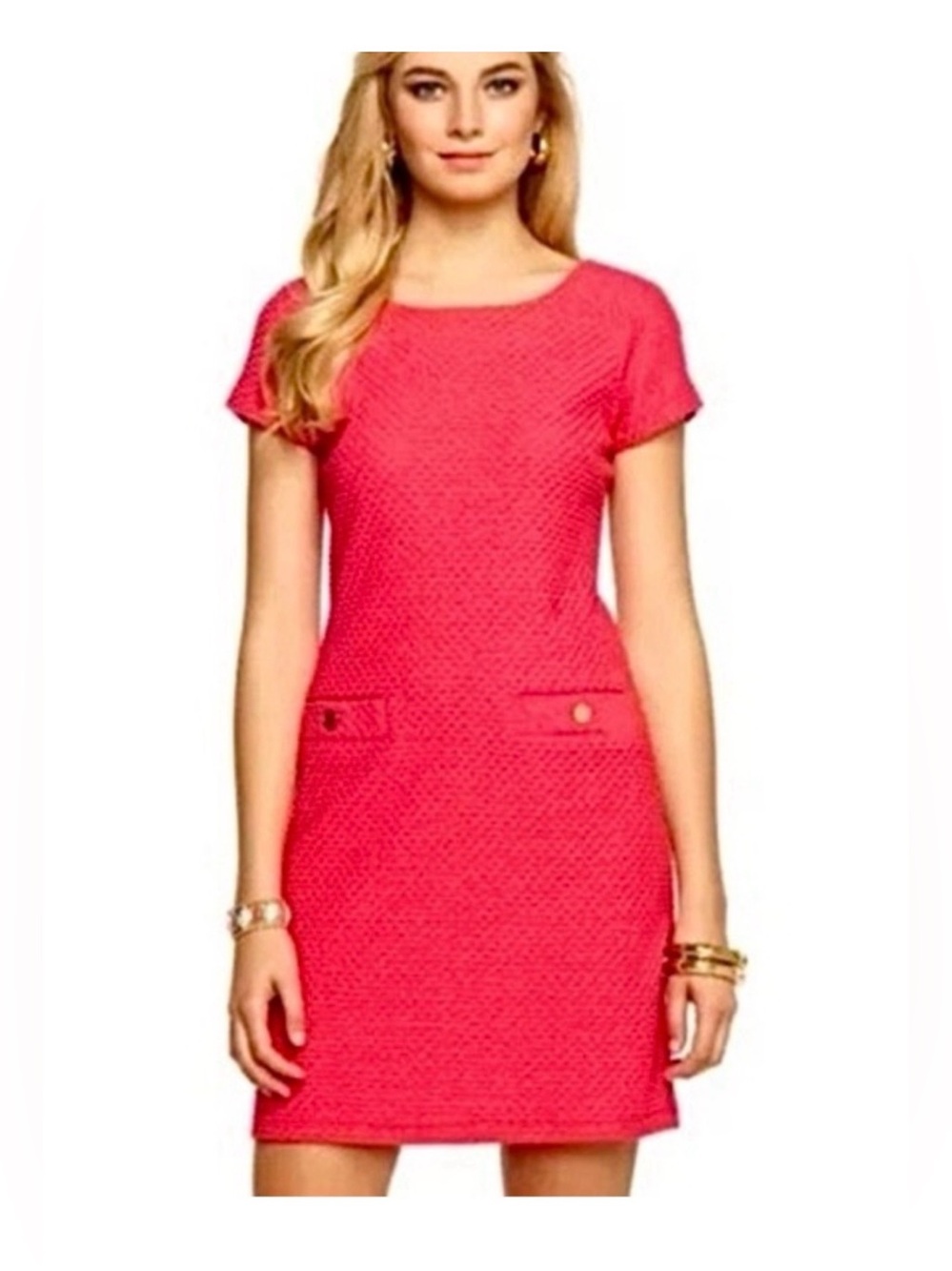 Lily Pulitzer Coco Island Coral Pink Textured Knit Stretchy Mini Dress Preppy